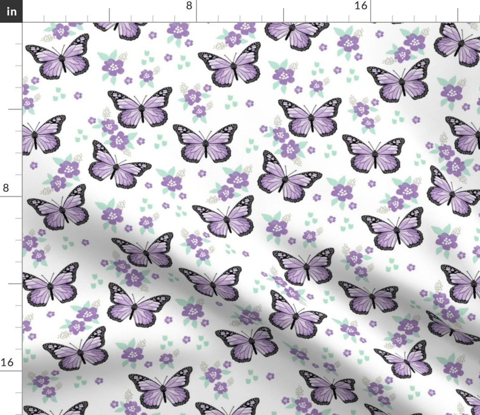 Purple Butterfly Fabric Monarch Butterflies Spring Florals - Etsy