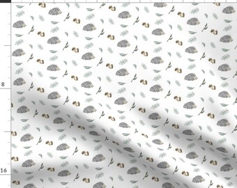 Hedgehog Fabric - Hedgehog Snuggles - White By Thestorysmith - Woodland Baby Animal Nursery Cotton Fabric By The Yard With Spoonflower