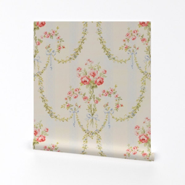 Feminine Floral Wallpaper - The Elysee  by peacoquettedesigns - Vintage Victorian Rococo  Removable Peel and Stick Wallpaper by Spoonflower