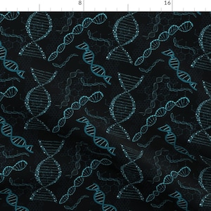 DNA Blue Black Double Helix Fabric - Dna Biological By #Artbykarridi - Dna Chemistry Teal Cotton Fabric By The Yard With Spoonflower
