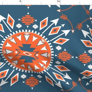 Arrow Fabric - Navajo Arrows - By Fable Design - Arrow Navajo Tribal Teal White Orange Home Decor Cotton Fabric By The Yard With Spoonflower