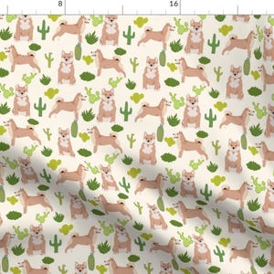 Southwestern Shiba Inu Fabric - Shiba Inu Cactus Cacti Desert Dogs By Petfriendly - Cotton Fabric By The Yard With Spoonflower