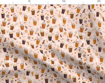Pumpkin Spice Fabric -  Autumn Girls Floral Peach Fall Pumpkin Spice By Charlottewinter - Coffee Cotton Fabric by the Yard with Spoonflower