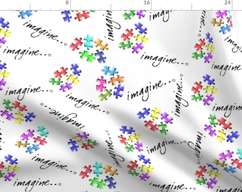 Autism Fabric - Autism Awareness Puzzle Pieces By Hot4tees Bg@Yahoo Com - Autism Puzzle Pieces Cotton Fabric By The Yard With Spoonflower