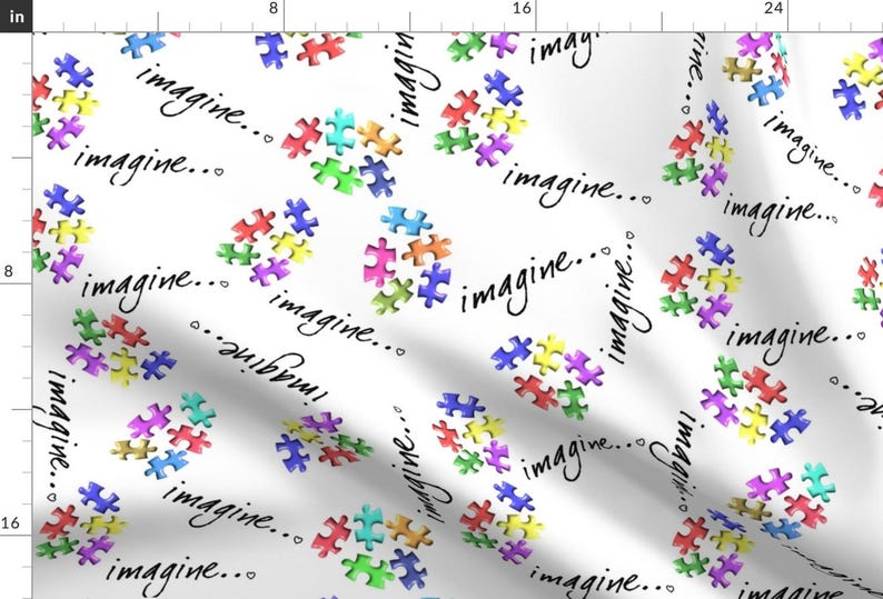 Autism Fabric - Autism Awareness Puzzle Pieces By Hot4tees Bg@Yahoo Com - Autism Puzzle Pieces Cotton Fabric By The Yard With Spoonflower immagine 1