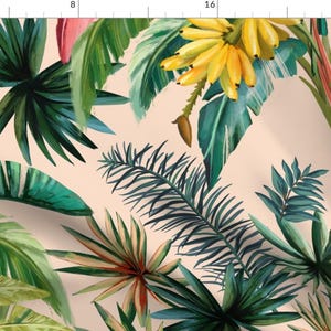 Pink Fabric - Tropical Banana Palm by chrissyink -  Vintage Green Botanical Palm Tropical Maximalist  Fabric by the Yard by Spoonflower