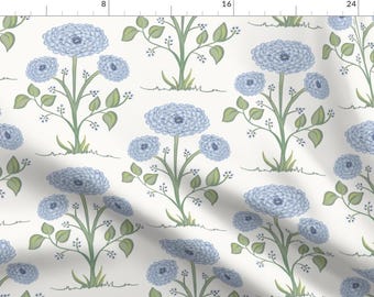 Blue Cottage Floral Fabric - Mums The Word by whitneyenglish - Spring Garden Mum Botanical Traditional Fabric by the Yard by Spoonflower
