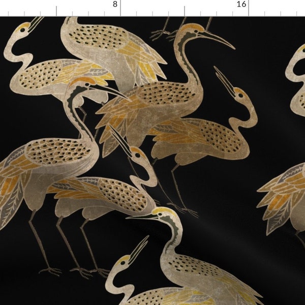 Black Fabric - Art Deco Cranes by shellyturnerdesigns -  Birds Deco Designer Cranes Onyx Art Deco Egret Fabric by the Yard by Spoonflower