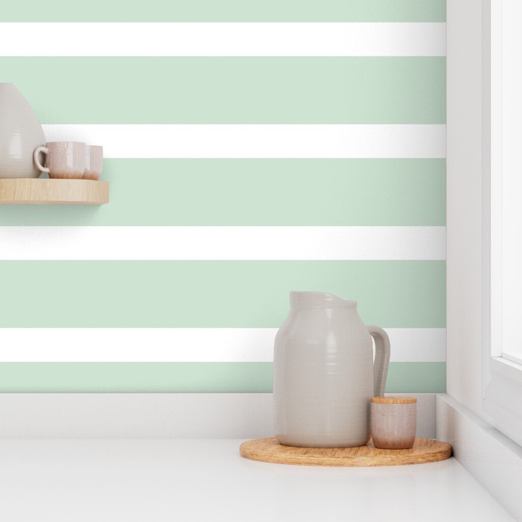 Striped Wallpaper Wide Stripe Sea Foam Green by Etsy