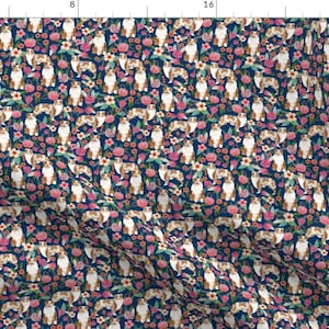 Floral Aussie Fabric- Smaller Aussie Dog Fabric By Petfriendly- Australian Shepherd Floral Dog Cotton Fabric By The Yard With Spoonflower