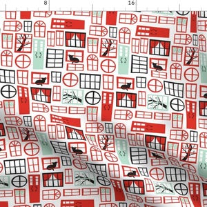 Windows + Doors Fabric - Doors Windows By Allisonbeilkedesigns - Window Door House Red Cat Trees Cotton Fabric By The Yard With Spoonflower