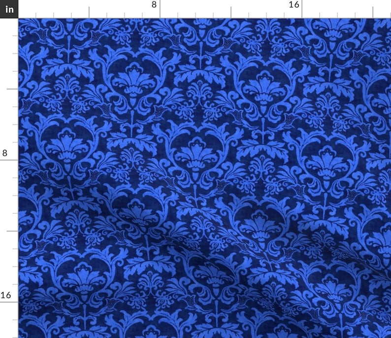 Blue Damask Fabric Blue Damask Smaller Scale by Etsy