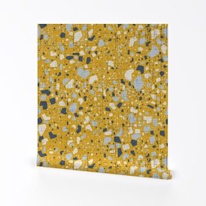 Mustard Terrazzo Wallpaper - Textured Look Terrazzo By Scarlette Soleil - Mustard Gold Removable Self Adhesive Wallpaper Roll by Spoonflower
