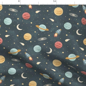 Whimsical Fabric - Space Trip Planets by me_coco_design - Colorful Novelty Nursery Kids Baby Spaceship Sun Fabric by the Yard by Spoonflower