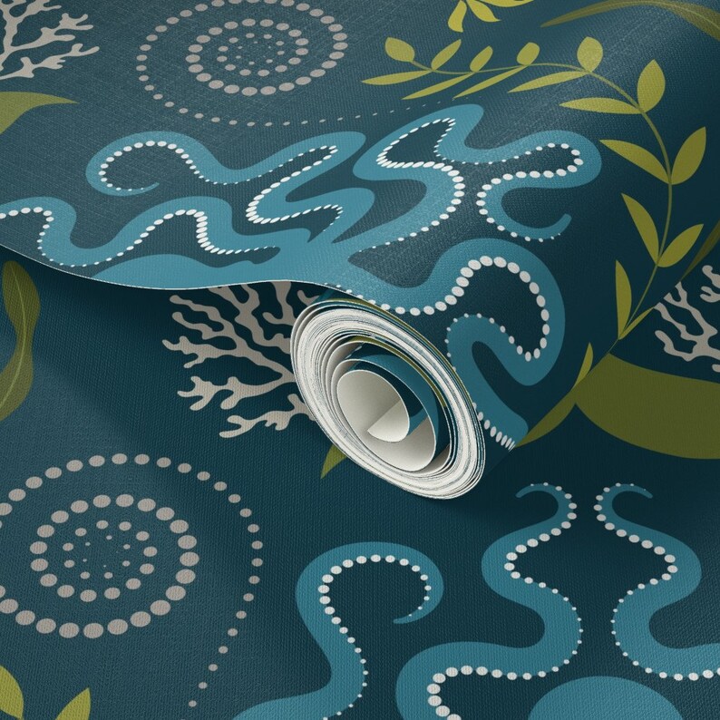 Nautical Wallpaper Navy Nautical Damask by Katerhees Etsy