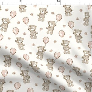Teddy Bear Fabric - Balloon Bears by lr-studio - Pink Balloons Baby Shower Nursery Small Scale Fabric by the Yard by Spoonflower