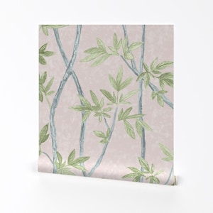 Chinoiserie Removable Peel and Stick Wallpaper - Blush And Green Large Scale  - Wall Art Wall Decor - Climbing Branches by danika_herrick
