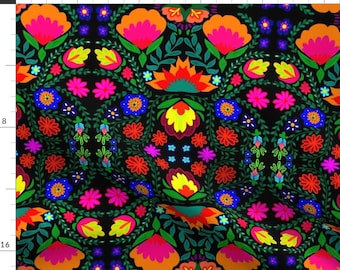 Mexican Folk Art Floral Fabric - Fiesta By Napolicreates - Bright Colorful Mexican inspired Cotton Fabric By The Yard With Spoonflower