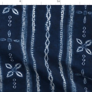 Shibori Blue Floral Tie Dye Fabric - Indigo Shibori Floral Stripes By Lolahstudio - Shibori Cotton Fabric By The Yard With Spoonflower