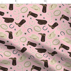 Cowgirl Fabric - Cute Cowboy Pink By Jannasalak - Cowgirl Pink Country Girls Rodeo Horses Lasso Cotton Fabric By The Yard With Spoonflower