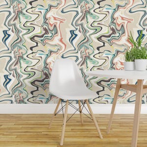 Geology Wallpaper - Marbled Marbles By Enariyoshi - Beige Green Blue Swirl Abstract Removable Self Adhesive Wallpaper Roll by Spoonflower