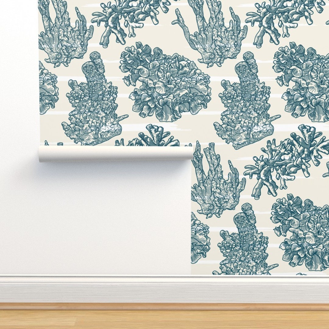 Nautical Wallpaper navy Nautical Striped Coral Pattern by Etsy UK