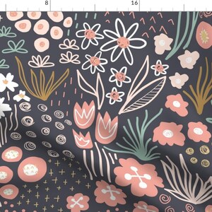 Flower Fabric - Flower Field By Sandra Hutter Designs - Abstract Brown Pink White Nursery Floral Cotton Fabric By The Yard With Spoonflower