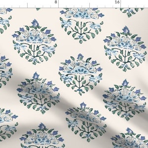 Periwinkle Fabric - Handblock Medallion by whitneyenglish - Cornflower Block Print Jaipur Wood Block Fabric by the Yard by Spoonflower