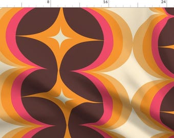 Pink Vintage Fabric - 70's Retro by annhurleydesign - Maximalist Brown Retro Orange Hippie Boho 70 S Fabric by the Yard by Spoonflower