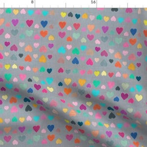 Heart Fabric - Happy Hearts - Large Version By Micklyn - Valentine Hearts on Grey Cotton Fabric By The Yard With Spoonflower