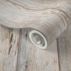 Papel pintado autoadhesivo con diseño de tablones de madera - Estilo costero neutro - Decoración de pared removible - Tablones de madera blanqueada de willowlanetextiles imagen 3