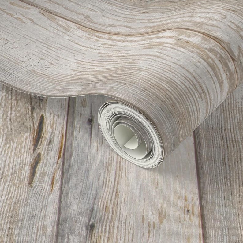 Papel pintado autoadhesivo con diseño de tablones de madera - Estilo costero neutro - Decoración de pared removible - Tablones de madera blanqueada de willowlanetextiles imagen 3