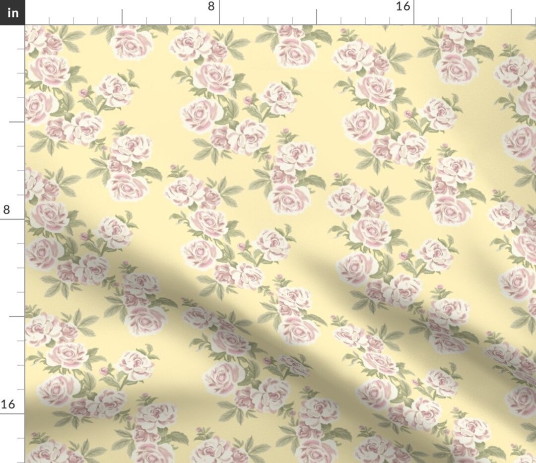 Traditional Floral Fabric Rose Garden Yellow by 3rittanylane Rose
