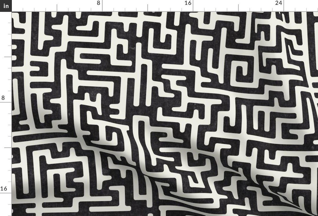 Geometric Maze Fabric - Maze by Littlearrowdecor - Maze Mudcloth Black ...
