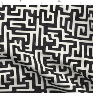 Geometric Maze Fabric - Maze  by littlearrowdecor - Maze Mudcloth Black And Cream Modern Design Modern Art Fabric by the Yard by Spoonflower