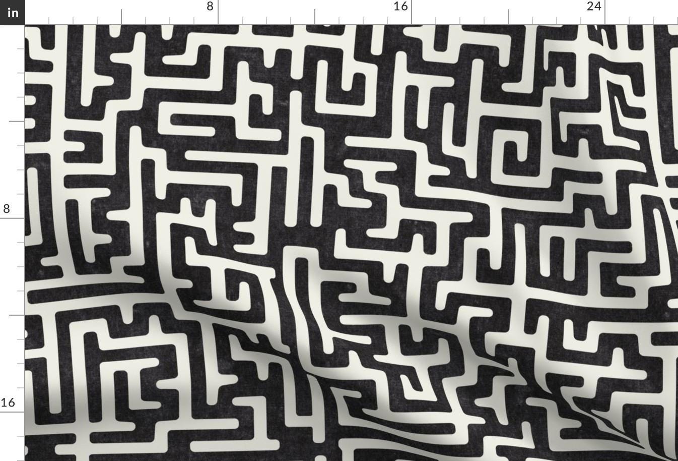 Geometric Maze Fabric - Maze  by littlearrowdecor - Maze Mudcloth Black And Cream Modern Design Modern Art Fabric by the Yard by Spoonflower