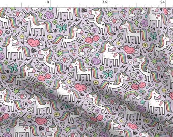 Unicorn Fabric - Unicorn Hearts Rainbow Love Valentine Doodle Lilac By Caja Design - Unicorn Cotton Fabric By The Yard With Spoonflower