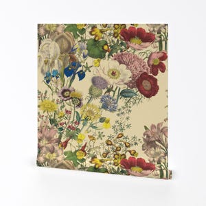 Flowers Fabric - Bloomin&#39; Lovely Trianon Cream By Peacoquettedesigns - Custom Printed Removable Self Adhesive Wallpaper Roll by Spoonflower