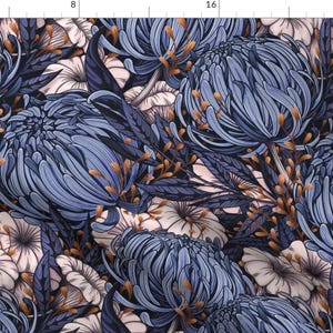 Blue Bold Floral Fabric - Chrysanthemum Bouquet by graf_katz - Chrysanthemum Blooms Modern Garden Opulent Fabric by the Yard by Spoonflower