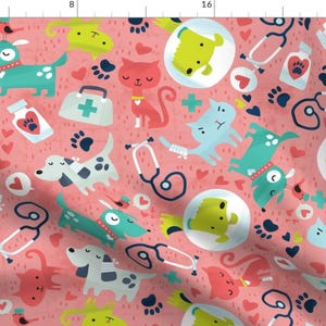 Vet Fabric - Happy Vet Visit By Cynthiafrenette - Medical Professions Veterinary Doctor Animals Cotton Fabric By The Yard With Spoonflower
