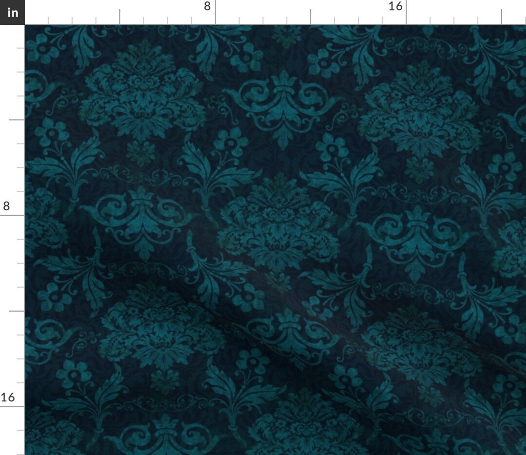 Dark Teal Damask Fabric Victorian Damask by Andrea_haase_design Flower ...