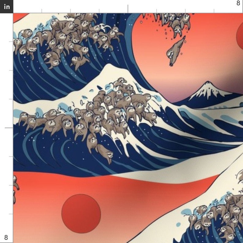 Sloth Ocean Waves Japan Fabric the Great Wave of Sloth by - Etsy