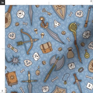 Mideval Tabletop Rpg Fabric - Rpg Quest Large In Blue Naturals By Moonpuff - Tabletop Rpg Cotton Fabric By The Yard With Spoonflower image 3
