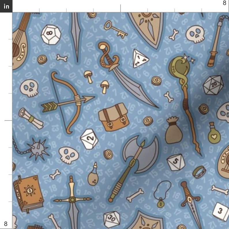 Mideval Tabletop Rpg Fabric - Rpg Quest Large In Blue Naturals By Moonpuff - Tabletop Rpg Cotton Fabric By The Yard With Spoonflower image 3