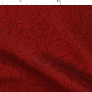 Damask Fabric - Rococo Serpentine 1f By Muhlenkott - Victorian Era Red Foil Design Damask Cotton Fabric By The Yard With Spoonflower