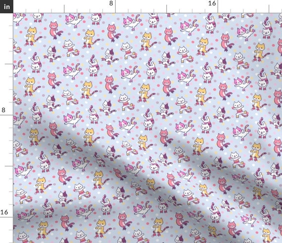 Cats on Roller Skates Fabric Purple Skating Cats by Katuno - Etsy
