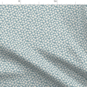Tiny Daisy Print Fabric - Dusty Blue Daisies By Charlottewinter - Blue White Spring Summer Ditsy Cotton Fabric By The Yard With Spoonflower