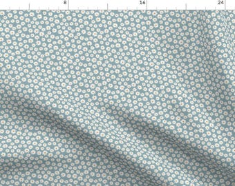 Tiny Daisy Print Fabric - Dusty Blue Daisies By Charlottewinter - Blue White Spring Summer Ditsy Cotton Fabric By The Yard With Spoonflower