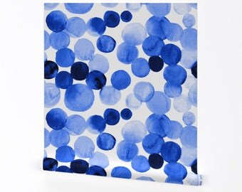 Circles Wallpaper - Círculos de acuarela Royal Blue de Anniedrawsthings - Rollo de papel pintado autoadhesivo extraíble impreso personalizado de Spoonflower