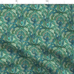 Marrakech Mosaic Fabric - Marrakesh Mosaic By Ceciliamok - Morrocan Watercolor Green Blue Mosaic Cotton Fabric By The Yard With Spoonflower